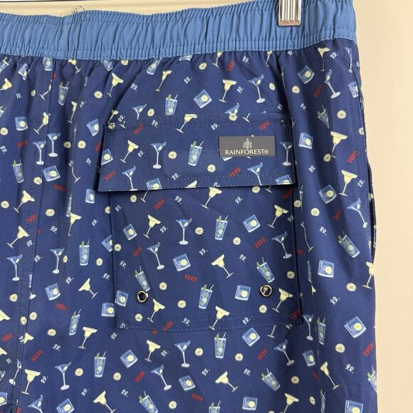 Rainforest New Blue Cocktail Print Volley Swim Trunks Mens Large Quick Dry Beach - Picture 8 of 14